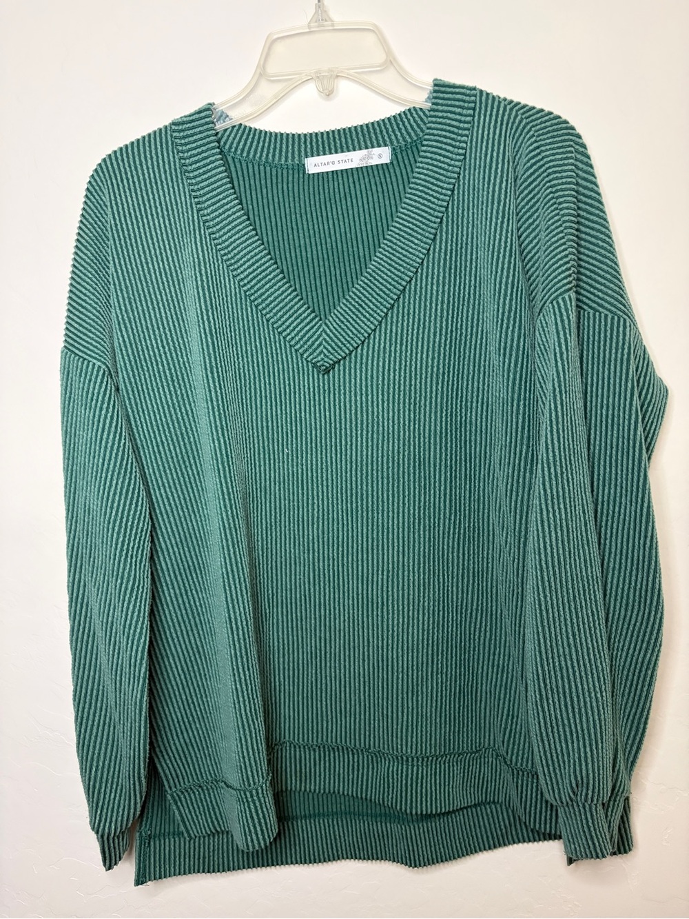 Altar'd State Teal Green Ribbed V-Neck Sweater